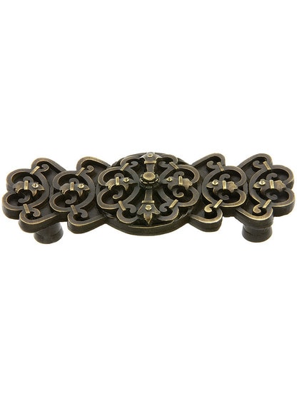 Chateau Drawer Pull - 3 inch Center to Center in Dark Brass.